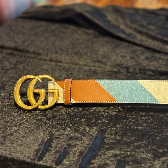 GUCCI Blue/White/Brown Smooth Leather Double G main image 4